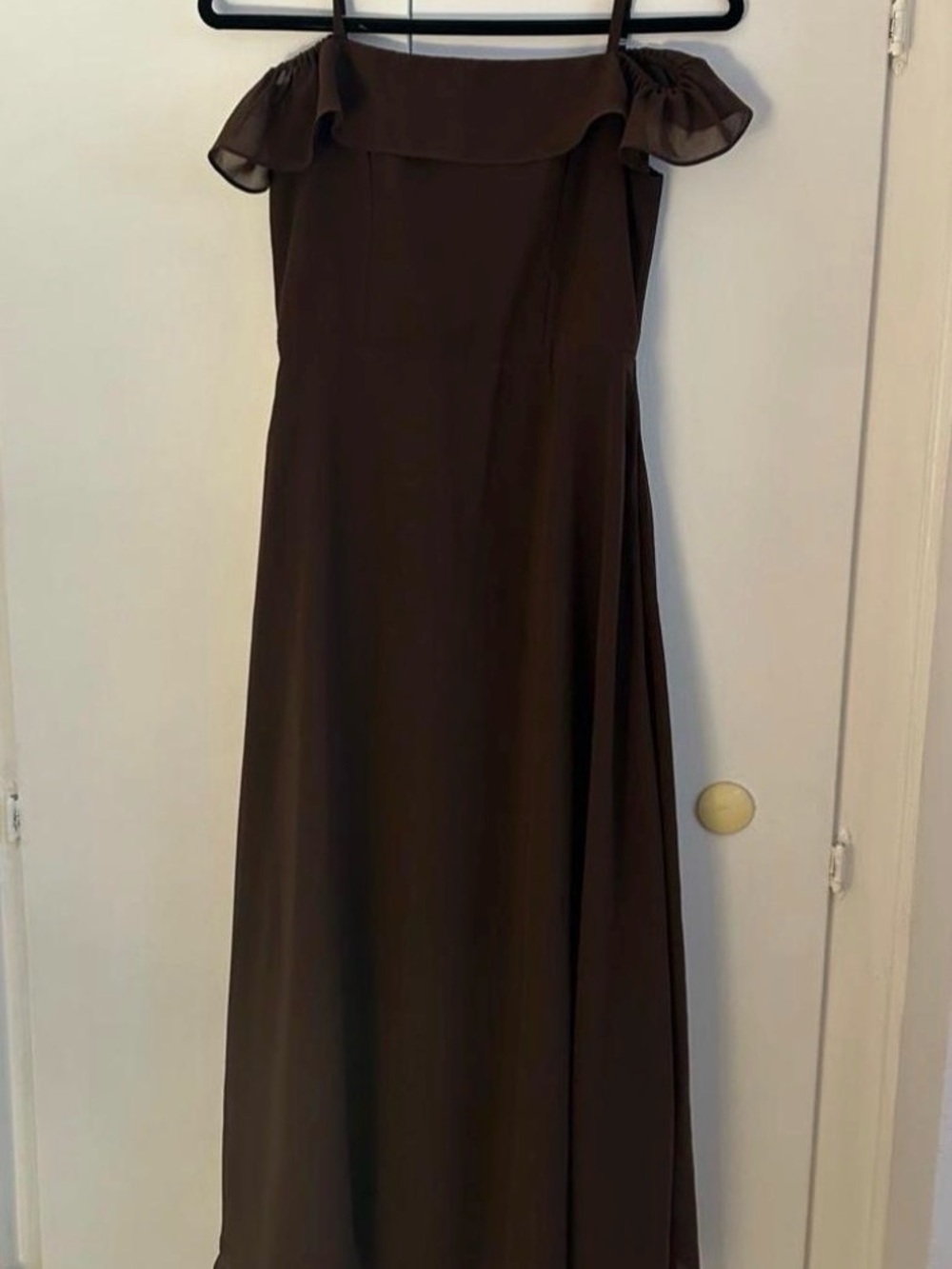 Off-Shoulder Brown Dress with Ruffle Detail